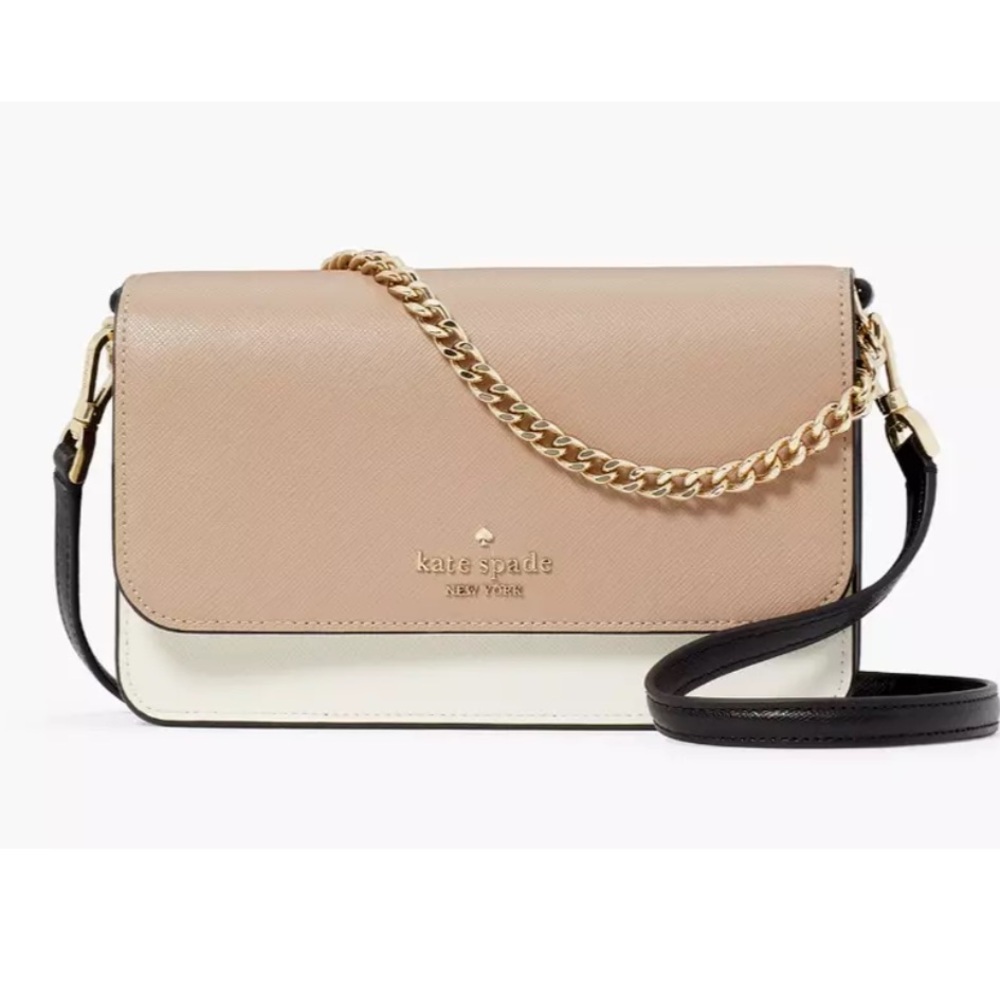 New Kate Spade Madison Small Flap Crossbody Leather Toasted Hazelnut Multi